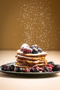 Preview wallpaper pancakes, berries, powdered sugar, breakfast, dessert