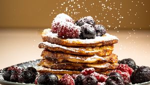 Preview wallpaper pancakes, berries, powdered sugar, breakfast, dessert