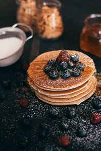 Preview wallpaper pancakes, berries, syrup, breakfast