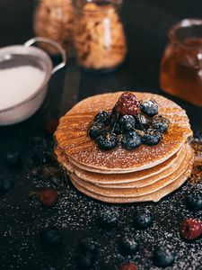 Preview wallpaper pancakes, berries, syrup, breakfast