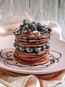 Preview wallpaper pancakes, blueberries, berries, dessert