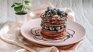 Preview wallpaper pancakes, blueberries, berries, dessert