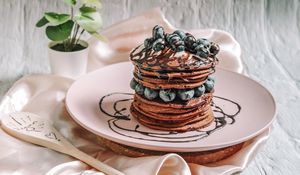 Preview wallpaper pancakes, blueberries, berries, dessert