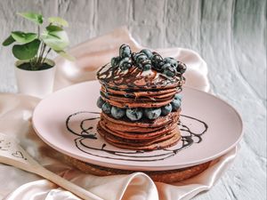 Preview wallpaper pancakes, blueberries, berries, dessert