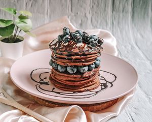 Preview wallpaper pancakes, blueberries, berries, dessert