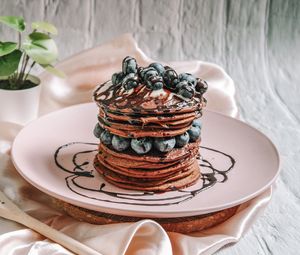 Preview wallpaper pancakes, blueberries, berries, dessert