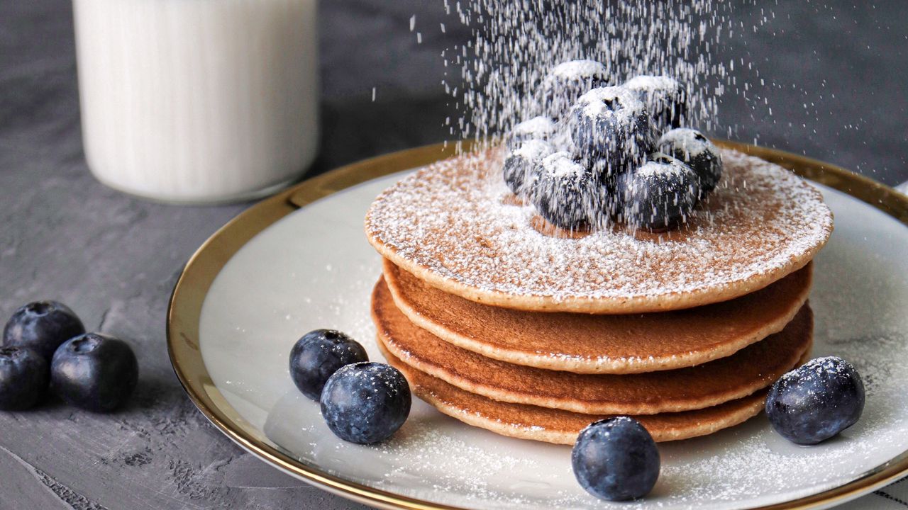 Wallpaper pancakes, blueberries, berries, powder, breakfast, dessert