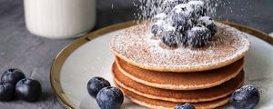 Preview wallpaper pancakes, blueberries, berries, powder, breakfast, dessert