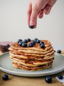 Preview wallpaper pancakes, blueberries, berries, breakfast, dessert