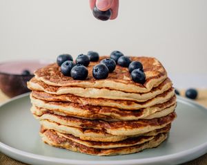 Preview wallpaper pancakes, blueberries, berries, breakfast, dessert