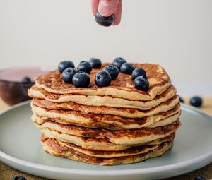 Preview wallpaper pancakes, blueberries, berries, breakfast, dessert