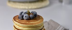 Preview wallpaper pancakes, blueberries, raspberries, berries, honey, dessert