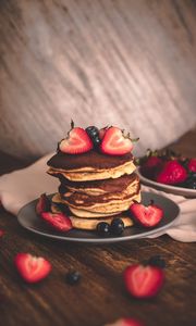 Preview wallpaper pancakes, dessert, baking, strawberries, blueberries, breakfast, berries