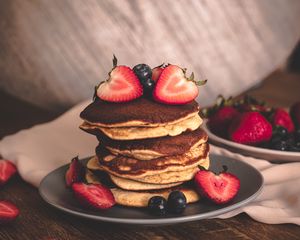 Preview wallpaper pancakes, dessert, baking, strawberries, blueberries, breakfast, berries