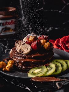 Preview wallpaper pancakes, dessert, chocolate, fruit