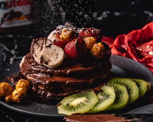 Preview wallpaper pancakes, dessert, chocolate, fruit