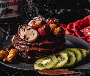 Preview wallpaper pancakes, dessert, chocolate, fruit