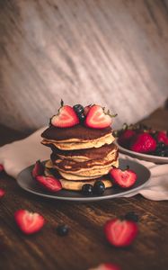 Preview wallpaper pancakes, dessert, strawberries, blueberries, breakfast