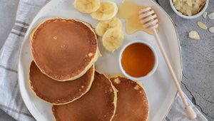 Preview wallpaper pancakes, honey, bananas, coffee, breakfast