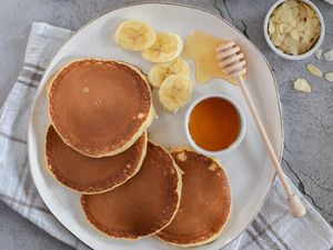 Preview wallpaper pancakes, honey, bananas, coffee, breakfast