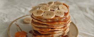 Preview wallpaper pancakes, pastries, bananas, watering, breakfast