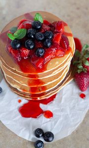 Preview wallpaper pancakes, pastries, berries, fruits, breakfast, dessert