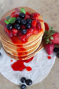 Preview wallpaper pancakes, pastries, berries, fruits, breakfast, dessert