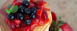 Preview wallpaper pancakes, pastries, berries, fruits, breakfast, dessert