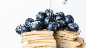 Preview wallpaper pancakes, pastries, blueberries, berries, honey