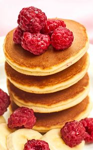 Preview wallpaper pancakes, raspberries, berries, banana, dessert