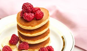 Preview wallpaper pancakes, raspberries, berries, banana, dessert