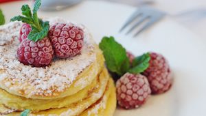Preview wallpaper pancakes, raspberry, pastry, breakfast