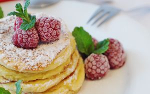 Preview wallpaper pancakes, raspberry, pastry, breakfast