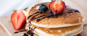 Preview wallpaper pancakes, strawberries, blueberries, berries, dessert