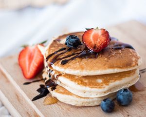Preview wallpaper pancakes, strawberries, blueberries, berries, dessert