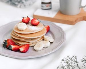 Preview wallpaper pancakes, strawberry, banana, breakfast, dessert