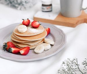 Preview wallpaper pancakes, strawberry, banana, breakfast, dessert