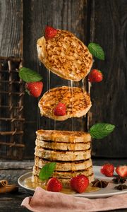 Preview wallpaper pancakes, strawberry, honey, dessert