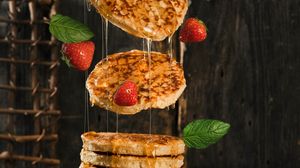 Preview wallpaper pancakes, strawberry, honey, dessert