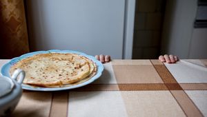 Preview wallpaper pancakes, table, fingers