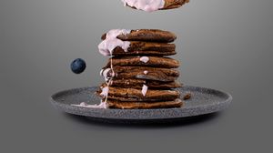 Preview wallpaper pancakes, yogurt, blueberries, berries, plate