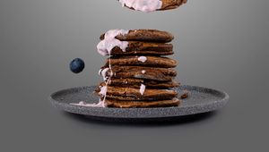 Preview wallpaper pancakes, yogurt, blueberries, berries, plate