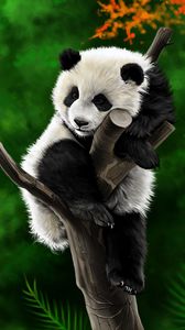Preview wallpaper panda, animal, branch, art
