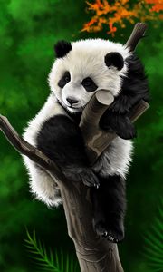 Preview wallpaper panda, animal, branch, art