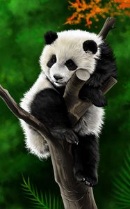 Preview wallpaper panda, animal, branch, art