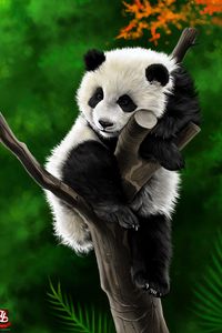 Preview wallpaper panda, animal, branch, art