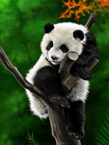 Preview wallpaper panda, animal, branch, art