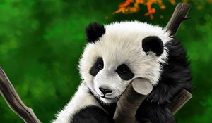 Preview wallpaper panda, animal, branch, art