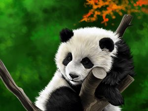 Preview wallpaper panda, animal, branch, art