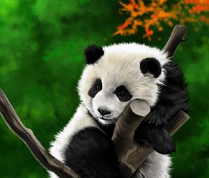 Preview wallpaper panda, animal, branch, art